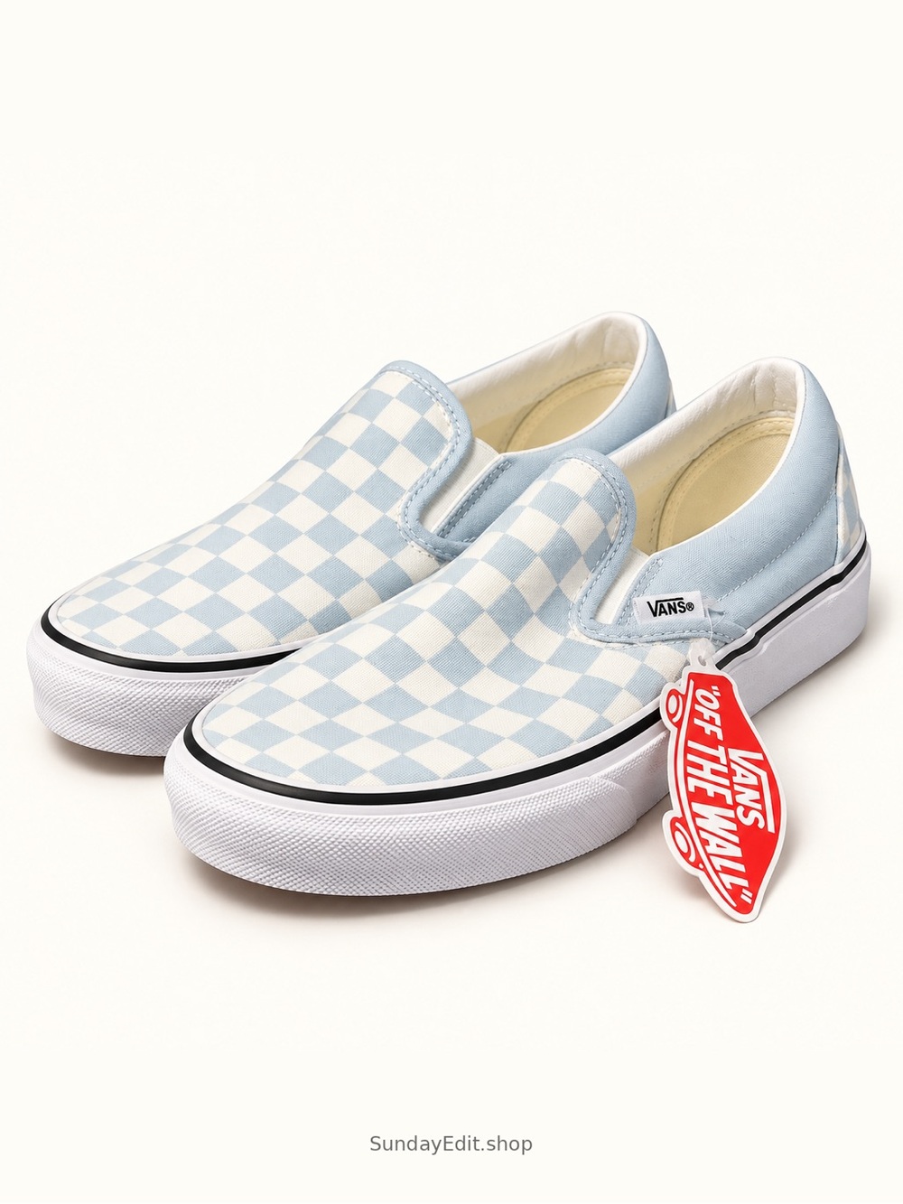 Vans Slip-On Checkerboard in Light Blue and White | Women’s Size 8.5